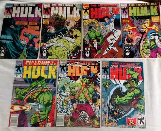 The Incredible Hulk Marvel Comics 1991 #384-387 390-392 comic lot includes War & Pieces set