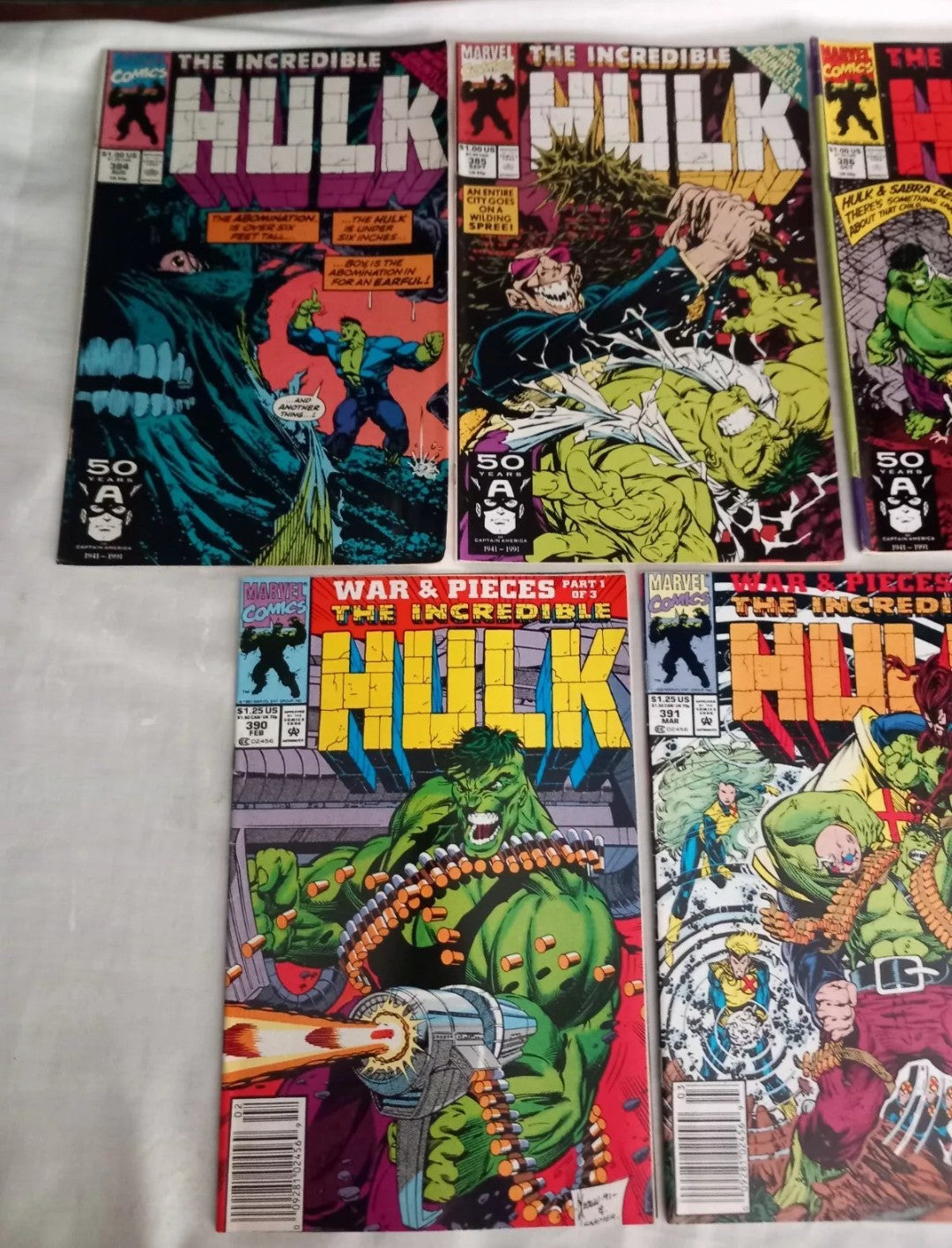 The Incredible Hulk Marvel Comics 1991 #384-387 390-392 comic lot includes War & Pieces set