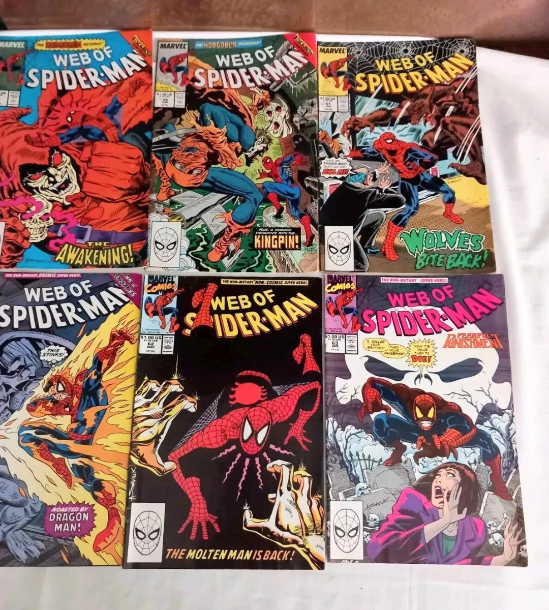 Web Of Spiderman Marvel Comics 1987-90 #34 47 48 51 58 61 62 63 Comic Lot