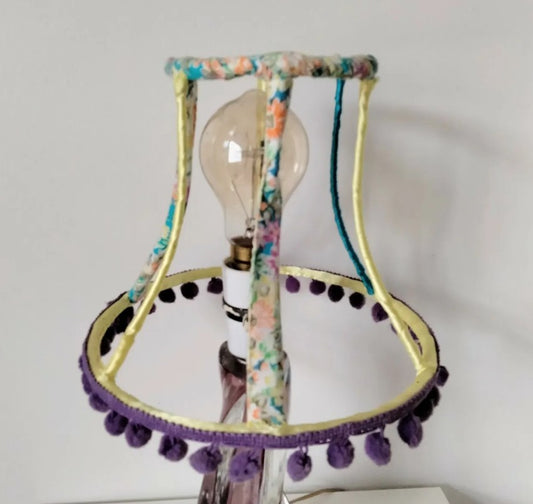 Hand made blue, yellow and purple wire wrapped lampshade