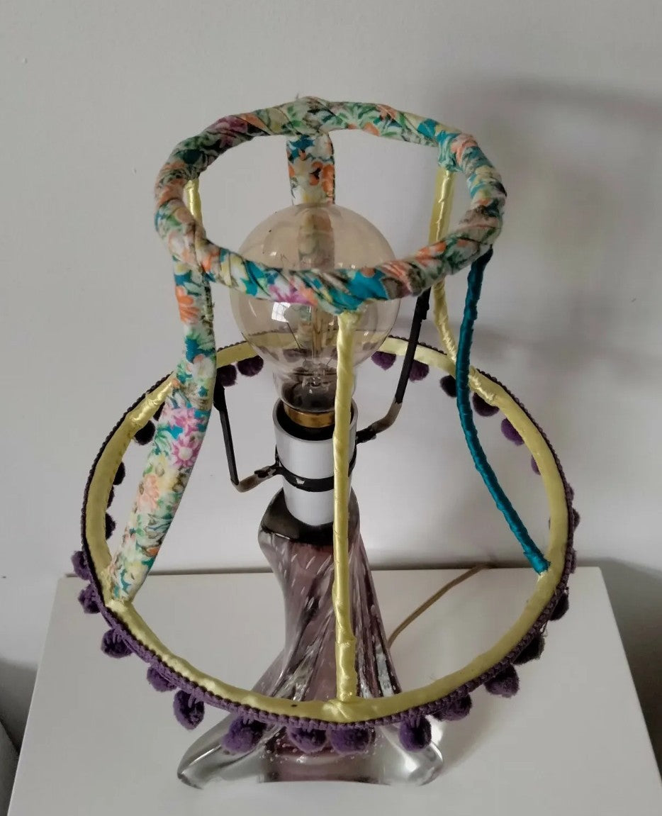Hand made blue, yellow and purple wire wrapped lampshade