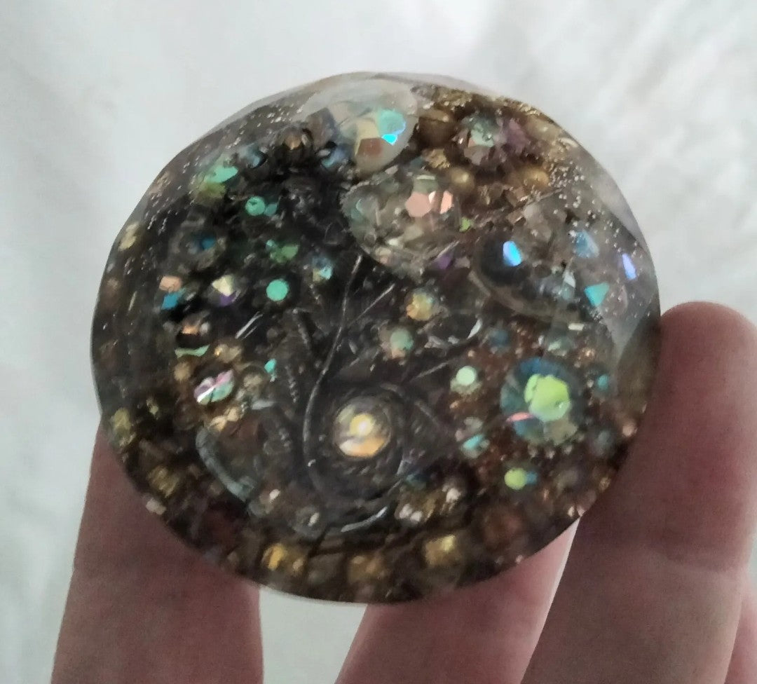 Handmade resin gem paperweight inlaid with aurora borealis rhinestone jewellery