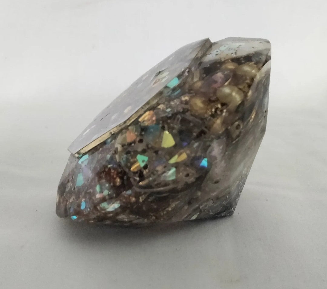 Handmade resin gem paperweight inlaid with aurora borealis rhinestone jewellery