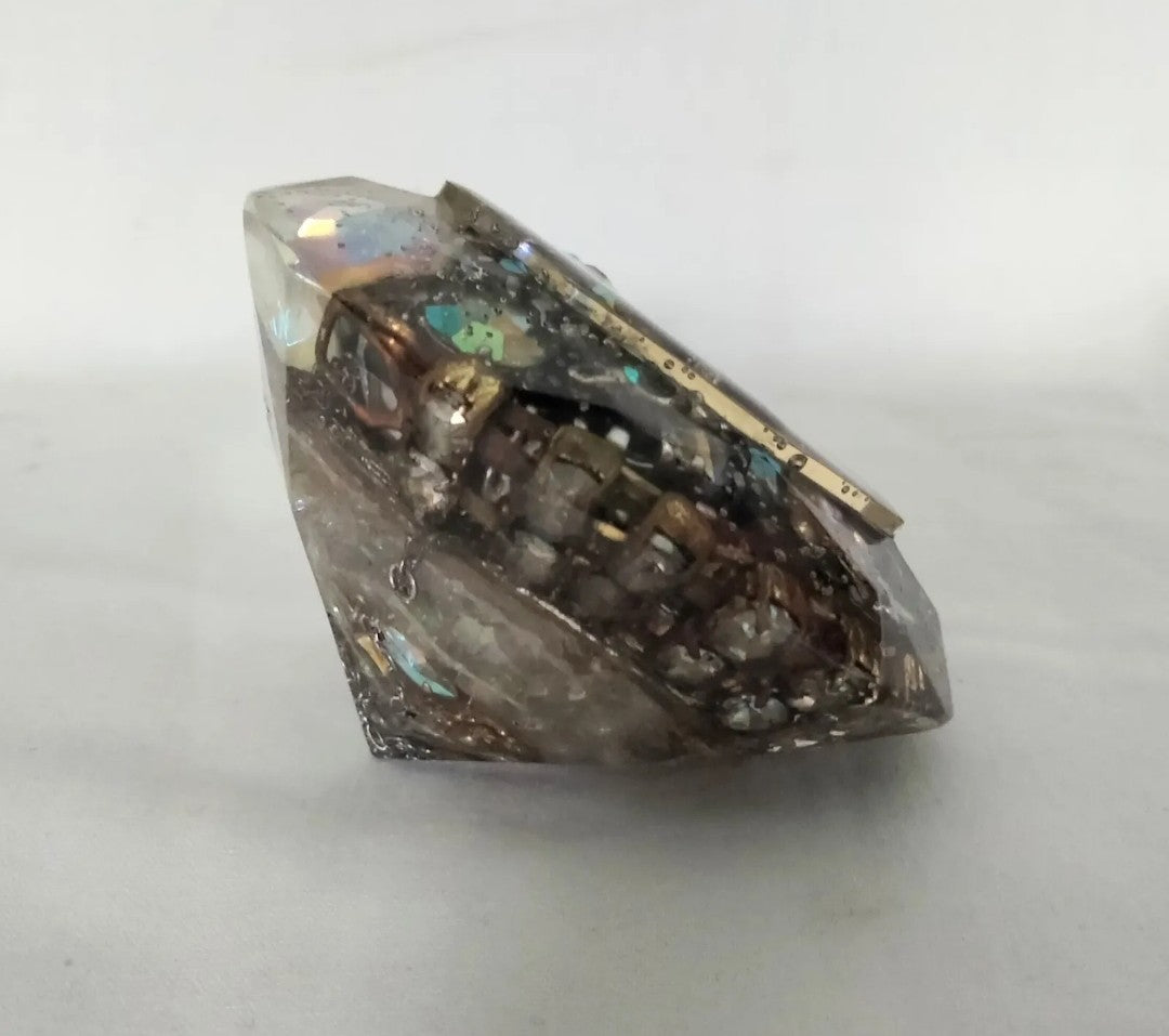 Handmade resin gem paperweight inlaid with aurora borealis rhinestone jewellery