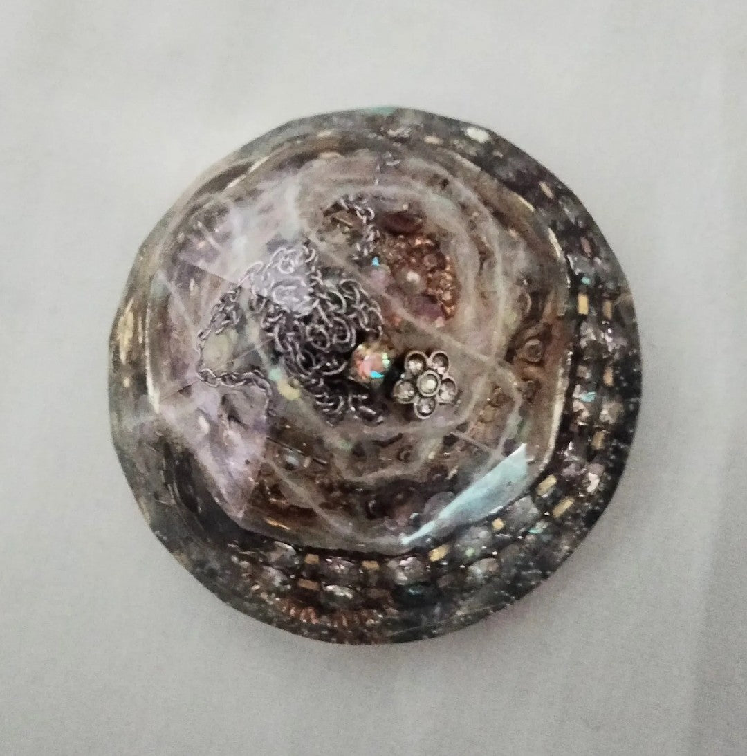 Handmade resin gem paperweight inlaid with aurora borealis rhinestone jewellery