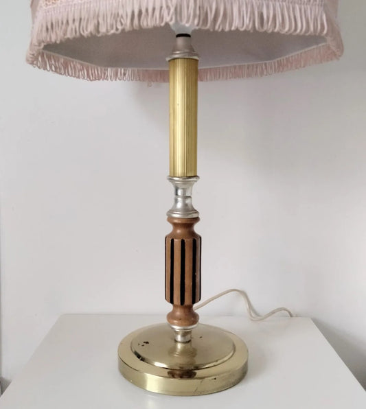 Vintage 1970s wood & gold brass effect table bedside accent lampbase 17.75"