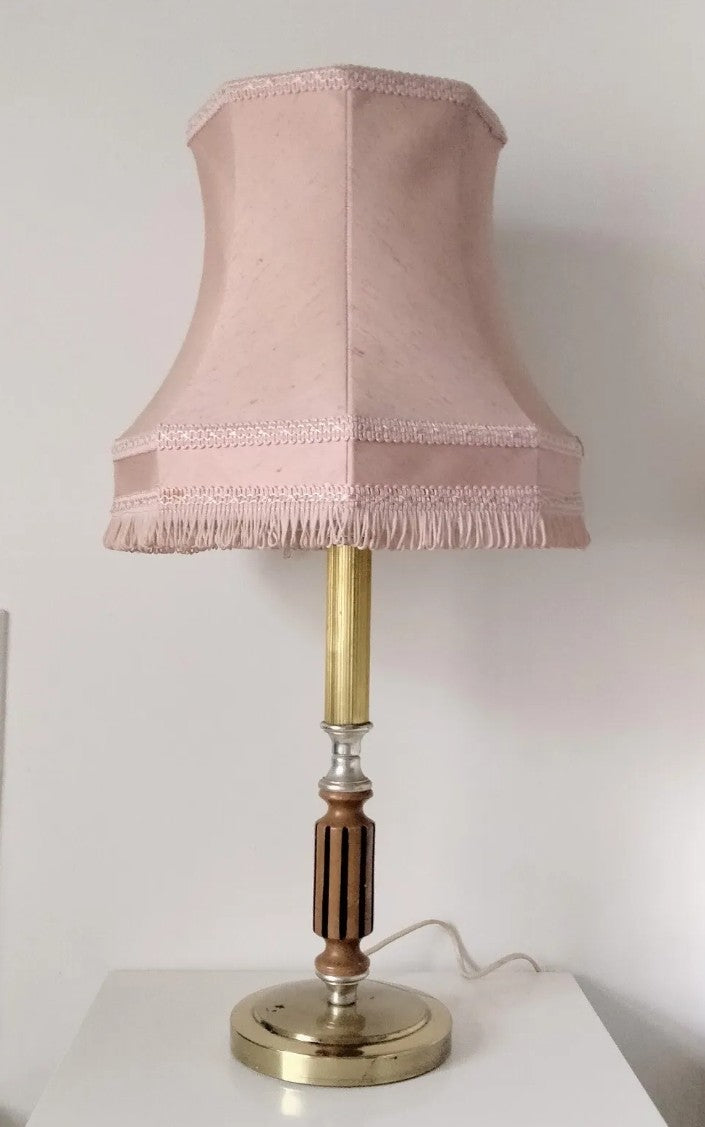 Vintage 1970s wood & gold brass effect table bedside accent lampbase 17.75"