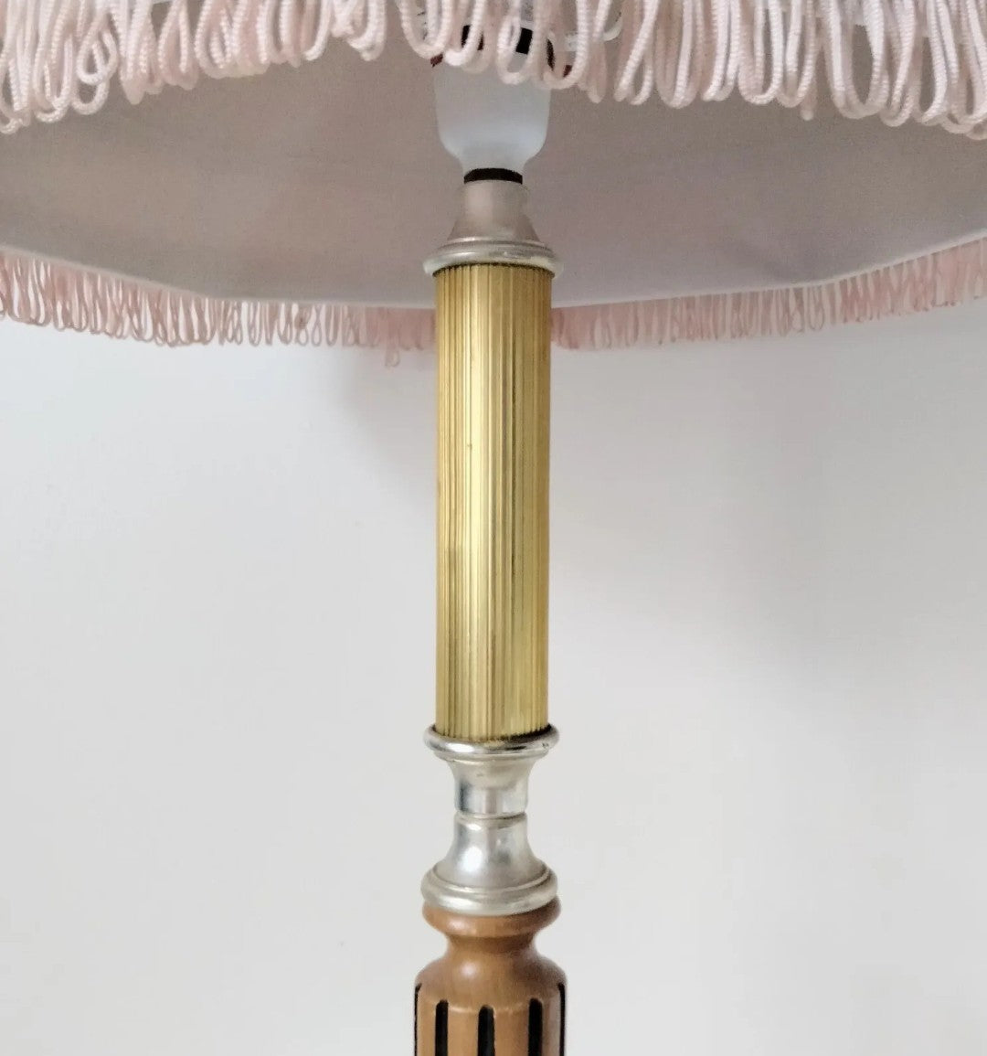Vintage 1970s wood & gold brass effect table bedside accent lampbase 17.75"