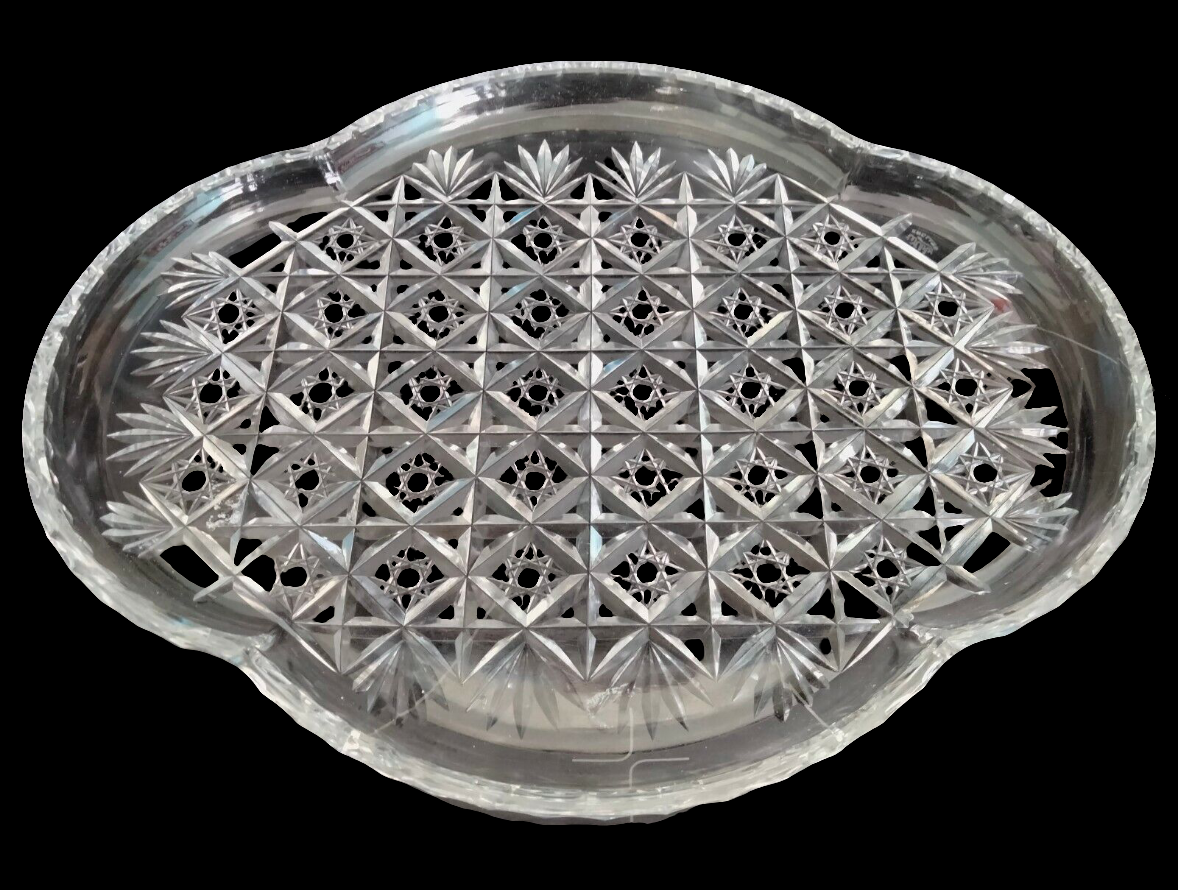 Webb cut crystal clear glass dressing table tray