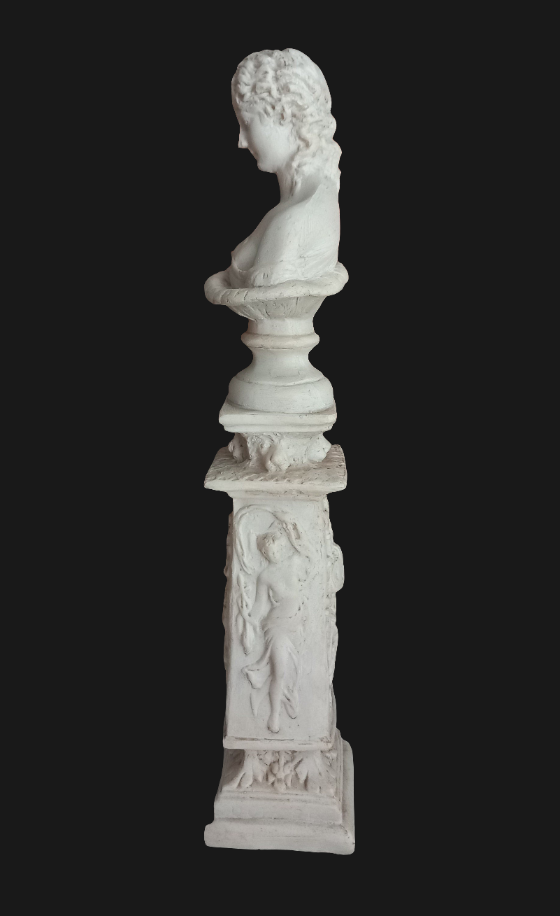 Classical Style White Plaster Female Bust On Plinth Statue