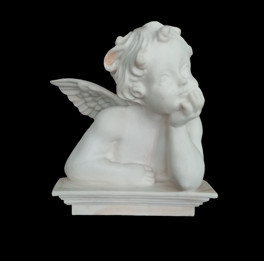 Vintage Italian Alabaster Cherub Angel Figurine Statue White Carved 6.25"