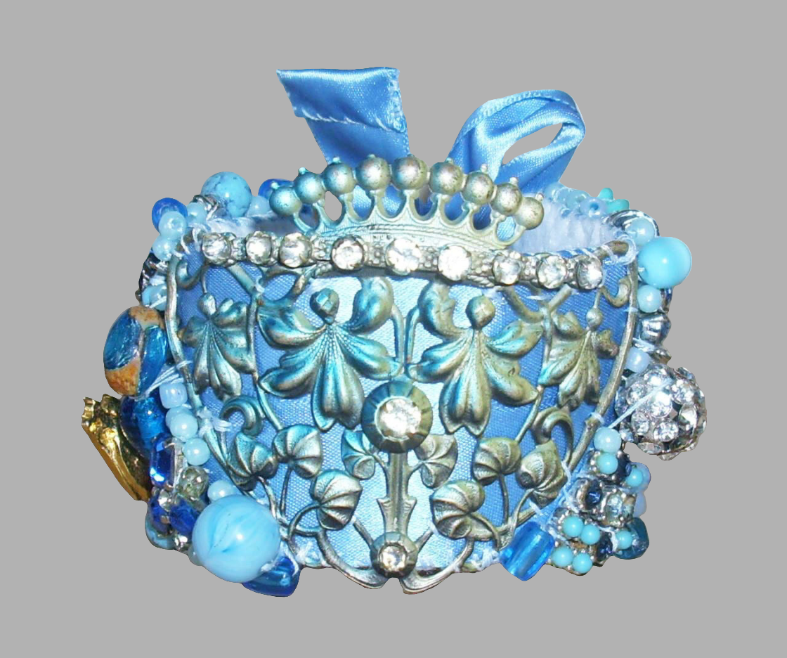 Hand made rhinestone and beaded statement cuff bracelet