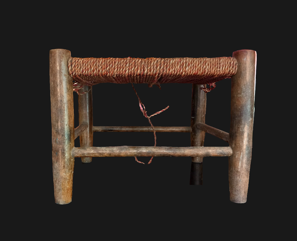 C1920s Woven Rush Rope & Wooden Frame Footstool