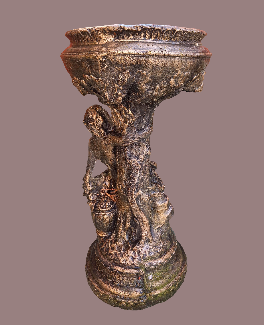 Black & gold cherub concrete bird bath garden ornament