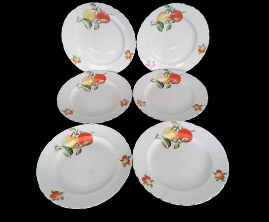 Set of 6 art deco hand painted Green & Co Gresley fruit pattern 9" dinner plates