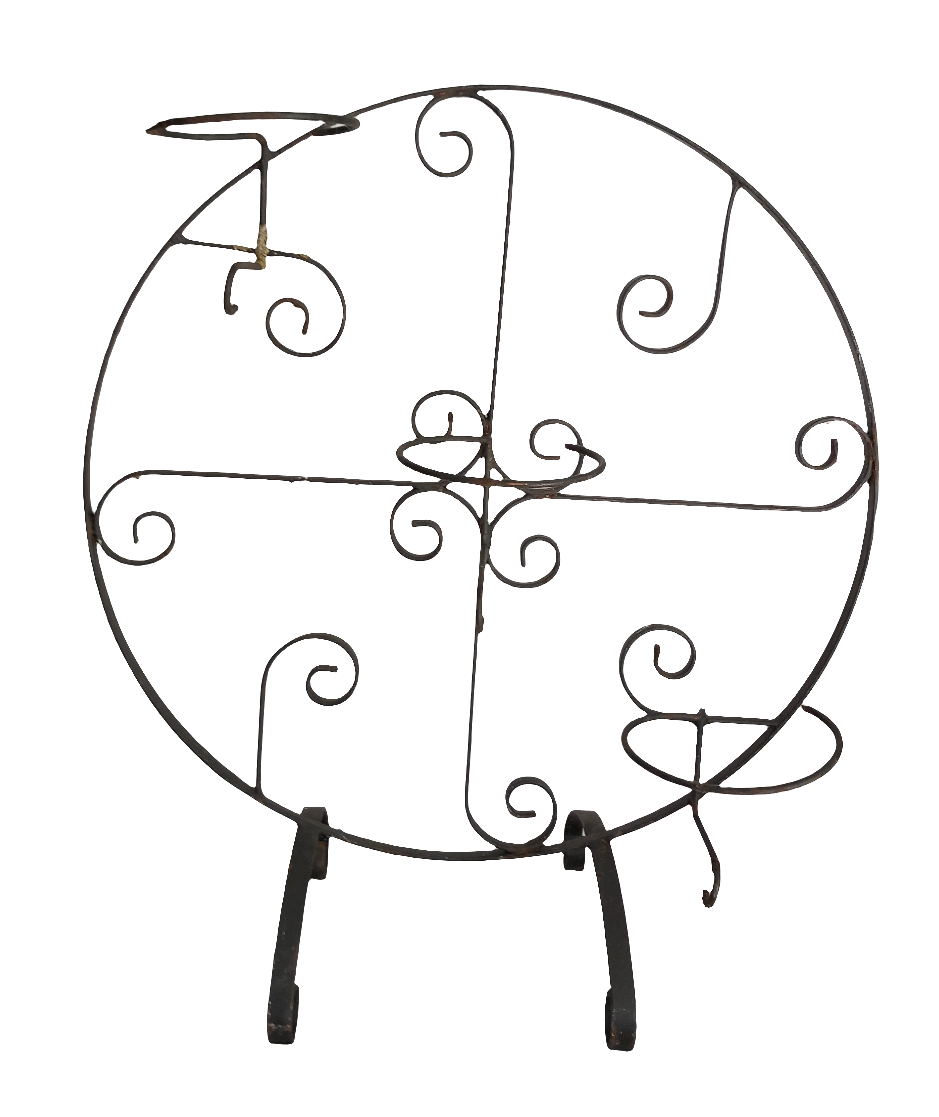 Vintage round black scrolled metal wrought iron 3 hole plant stand 24"
