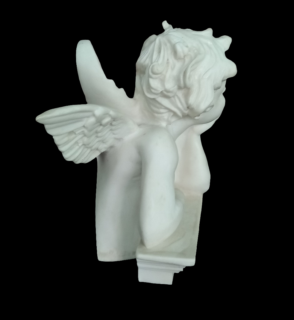 Vintage Italian Alabaster Cherub Angel Figurine Statue White Carved 6.25"