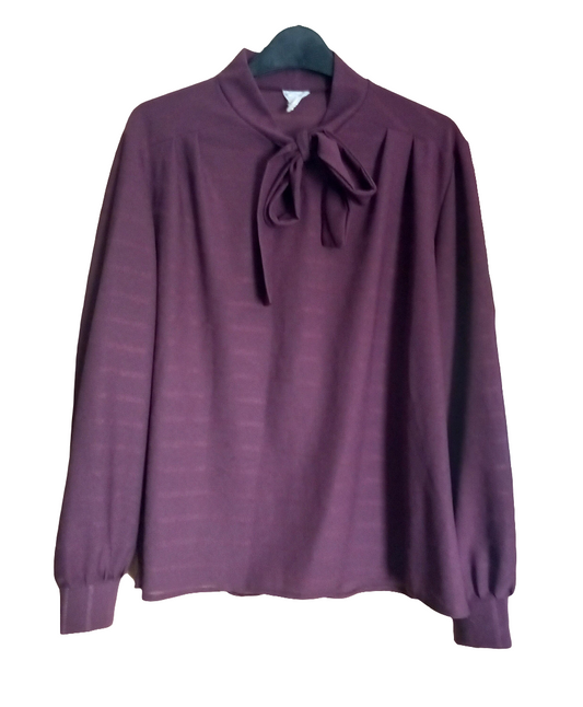 Vintage 1970s Rushcliffe wine red pussybow shirt blouse 16 18