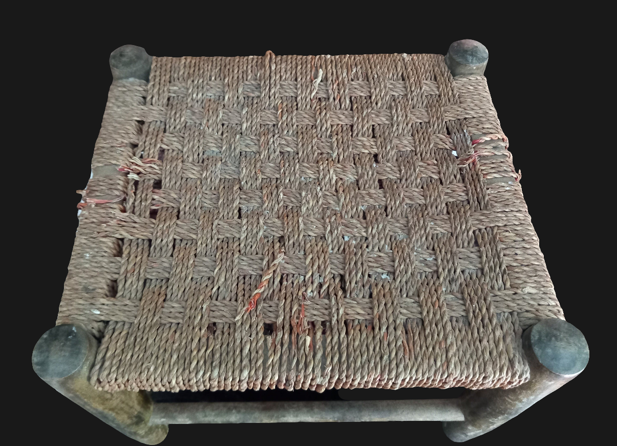 C1920s Woven Rush Rope & Wooden Frame Footstool