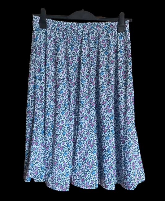 True vintage 1960s/70s Pink & Blue Flower Print Flared Skirt 16