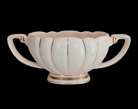 C1950s white & gold double handle ceramic posy vase
