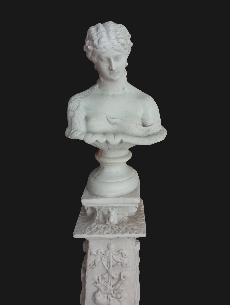 Classical Style White Plaster Female Bust On Plinth Statue