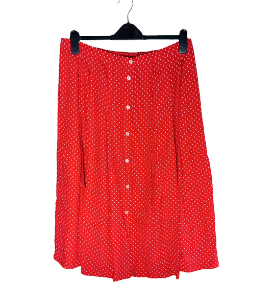 1990s red and white polka dot button down front skirt 12 14 16