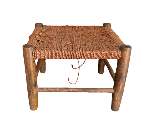 C1920s Woven Rush Rope & Wooden Frame Footstool