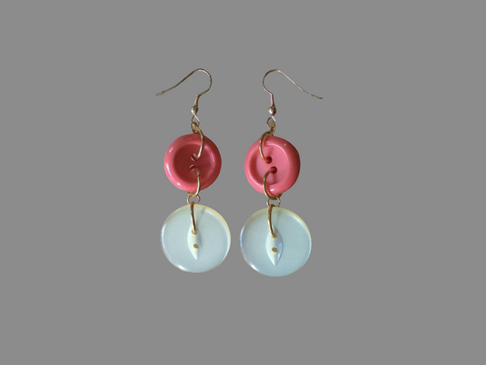 Hand made orange vintage button dangly earrings