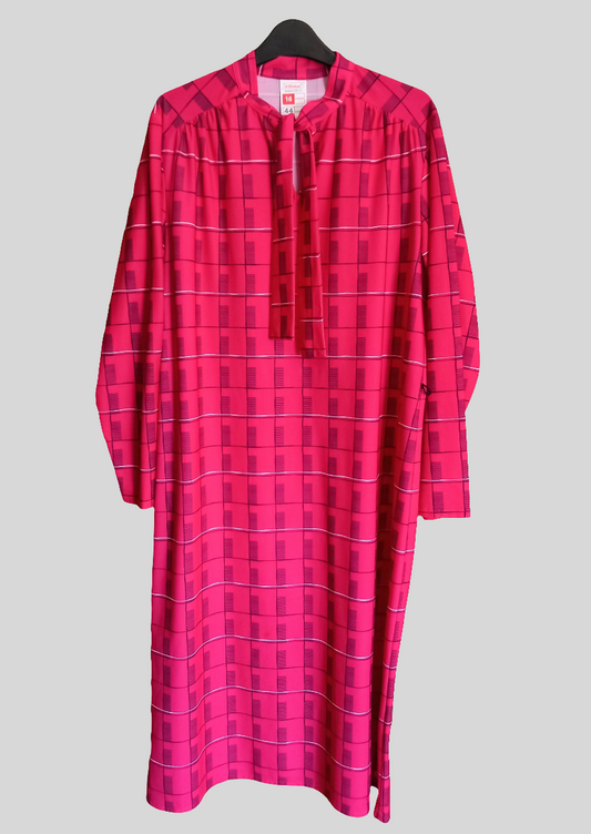 St Michael 1980s Electric Pink Black Check Pussybow Tie Neck Dress 16