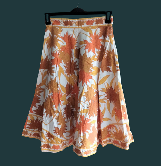 True vintage 1960s/70s Emilio Pucci yellow & orange autumn leaf flared skirt 8 10 12