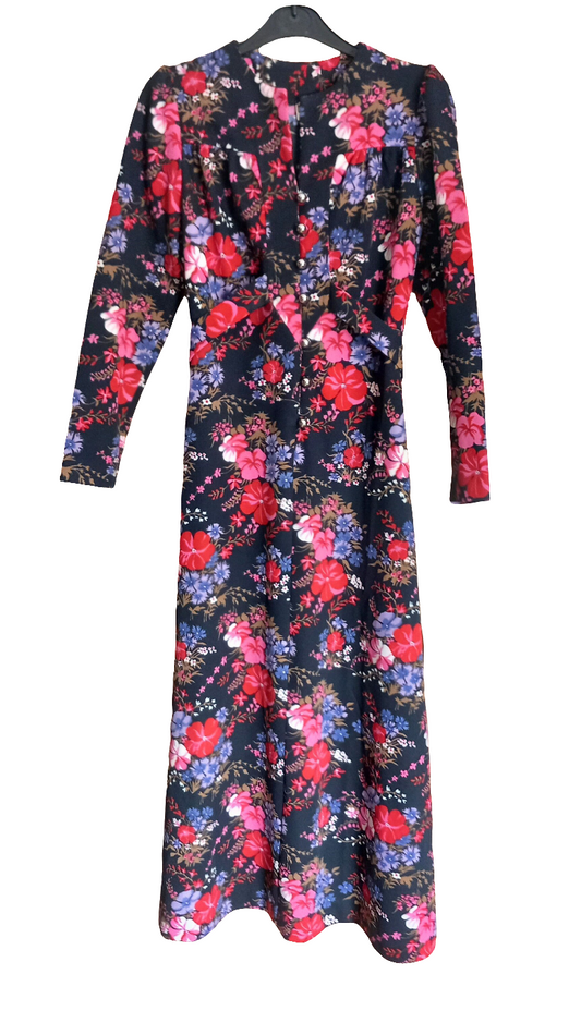 1970s Pink, Red & Purple Flower Maxi Dress 12