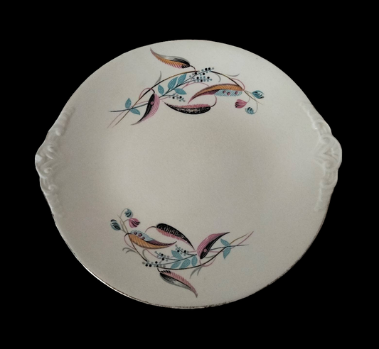 1950s mid century A Marie Beswick cake plate with pink & blue floral pattern
