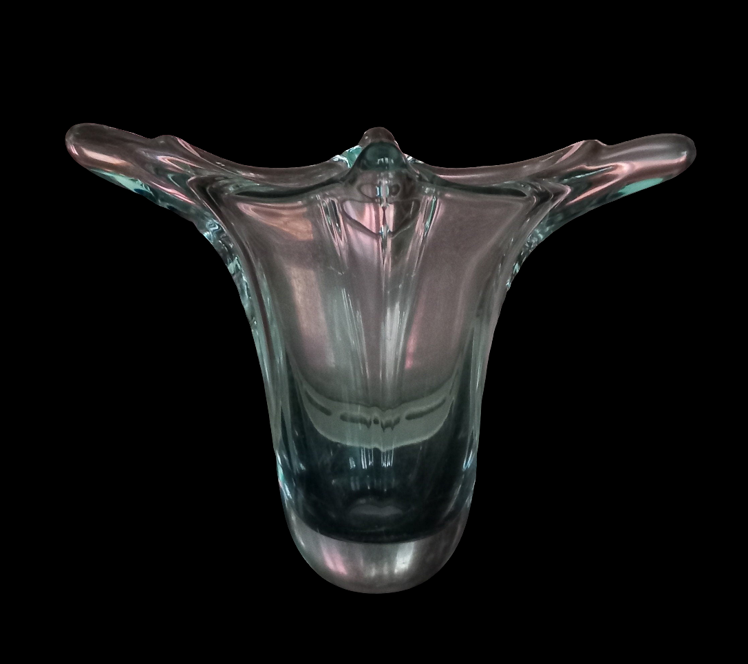 Mid Century Heavy Clear European Art Glass Vase