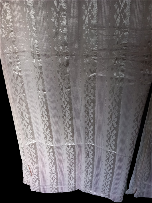 Mid century single pale pink satinised stripe curtain 54" long