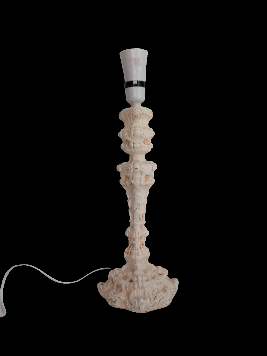 1970s white plaster Rococo style table lamp