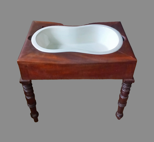 Victorian mahogany wood bidet wash bowl with ceramic liner & cover