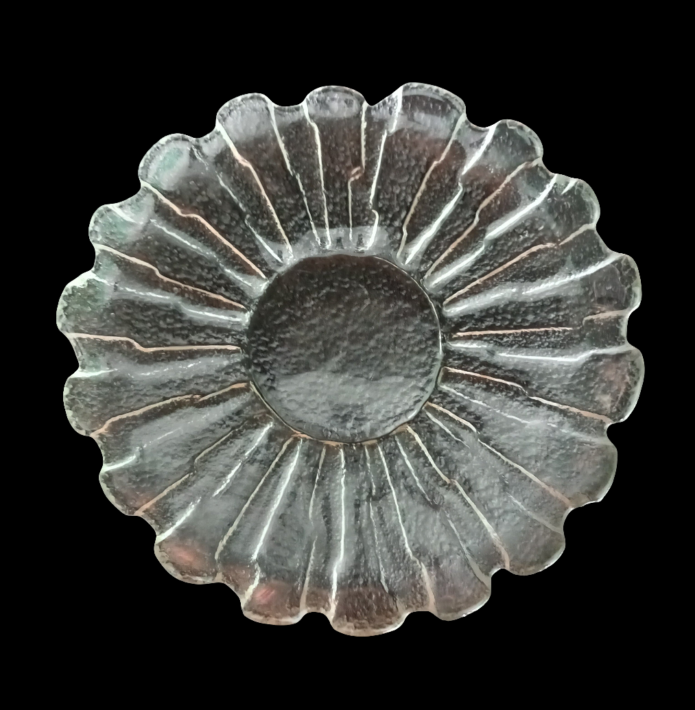 Vintage Ravenhead Flair Glass Flower Platter Serving Cake Cheese Plate 11.75"