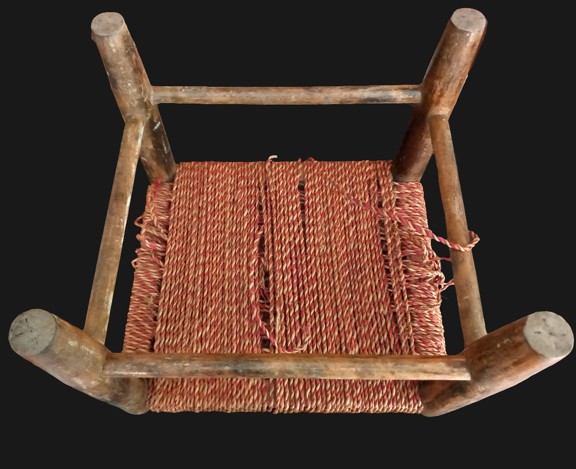 C1920s Woven Rush Rope & Wooden Frame Footstool