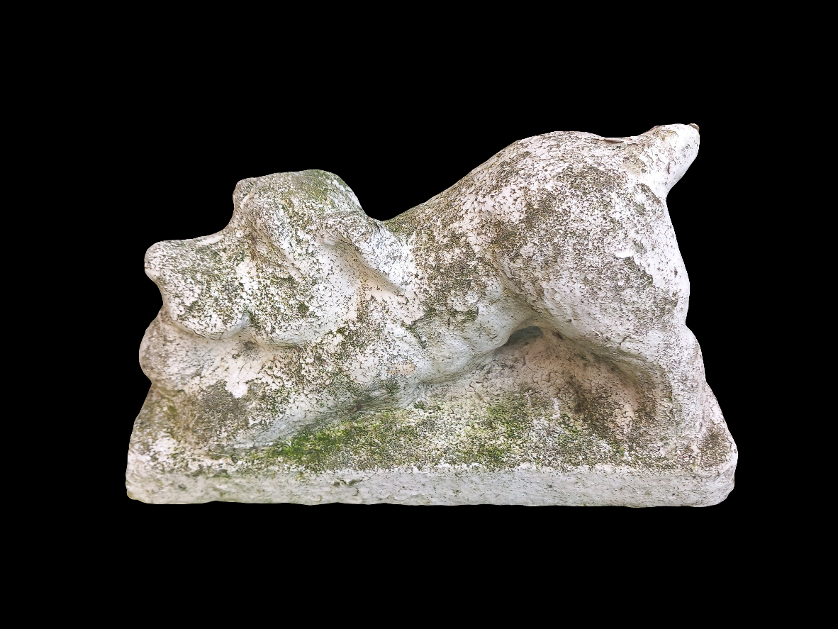 Pair Of Mid Century Concrete Stone Garden Statues Of Playful Dogs