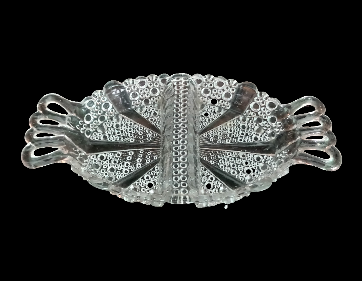 Antique Victorian Davidson Clear Glass Two Section Bon Bon Dish Nibbles Bowl