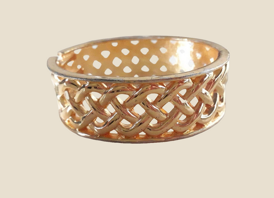 1980s goldtone lattice textured metal cuff bracelet