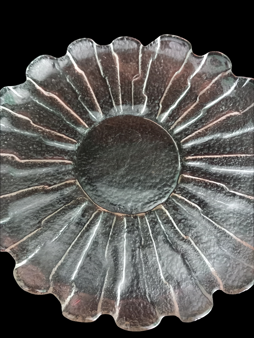 Vintage Ravenhead Flair Glass Flower Platter Serving Cake Cheese Plate 11.75"