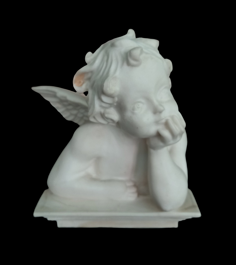 Vintage Italian Alabaster Cherub Angel Figurine Statue White Carved 6.25"