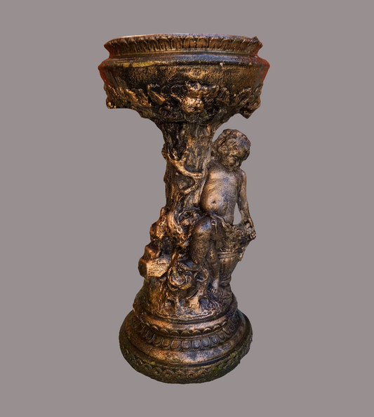 Black & gold cherub concrete bird bath garden ornament