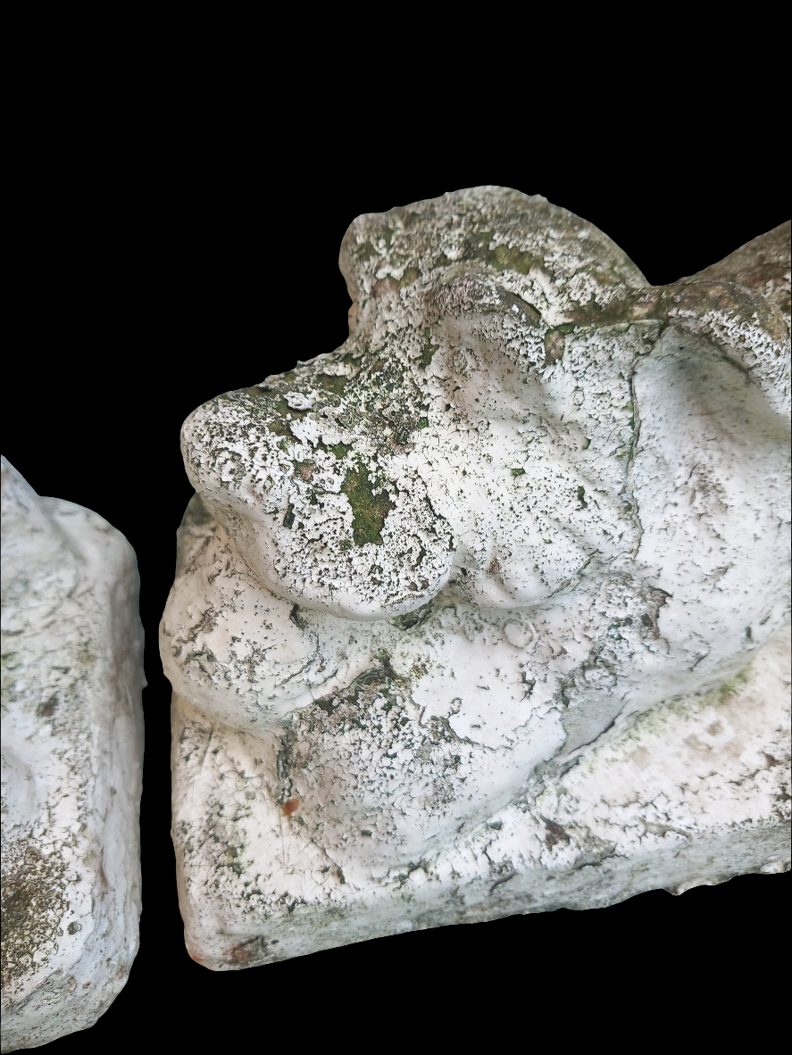 Pair Of Mid Century Concrete Stone Garden Statues Of Playful Dogs