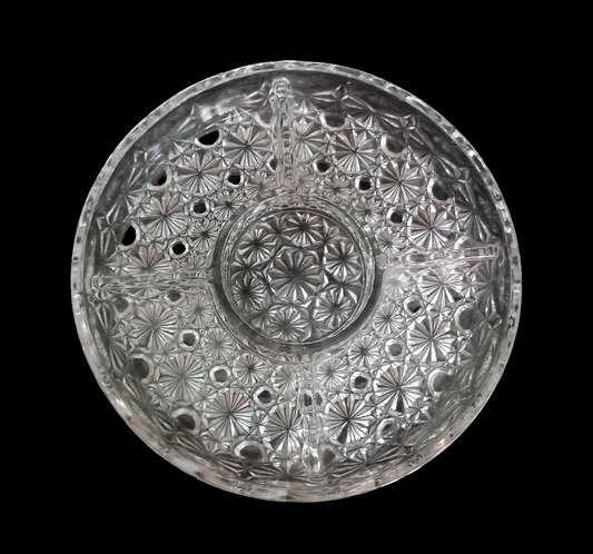 Vintage Clear Hobnail Pressed Glass 5 Section Hor D'Oeuvres Dish