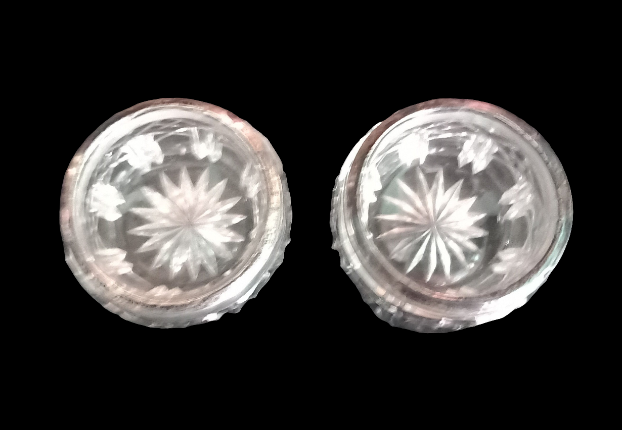 Pair Of Antique Hallmarked Silver Rimmed Clear Cut Glass Salt Cellars London 1921 & another single salt