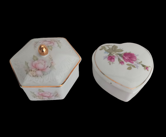 Diana Romania 1980s porcelain lidded trinket pots