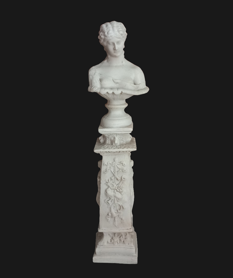 Classical Style White Plaster Female Bust On Plinth Statue